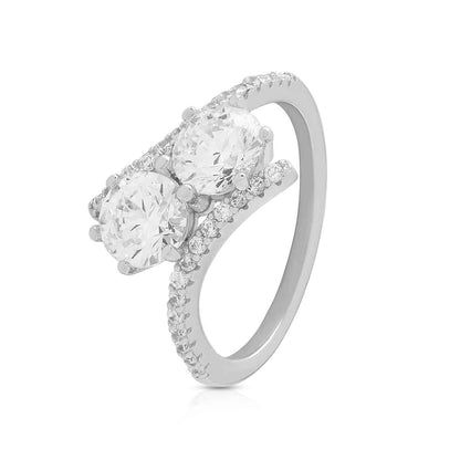 Twin Solitaire Silver Ring