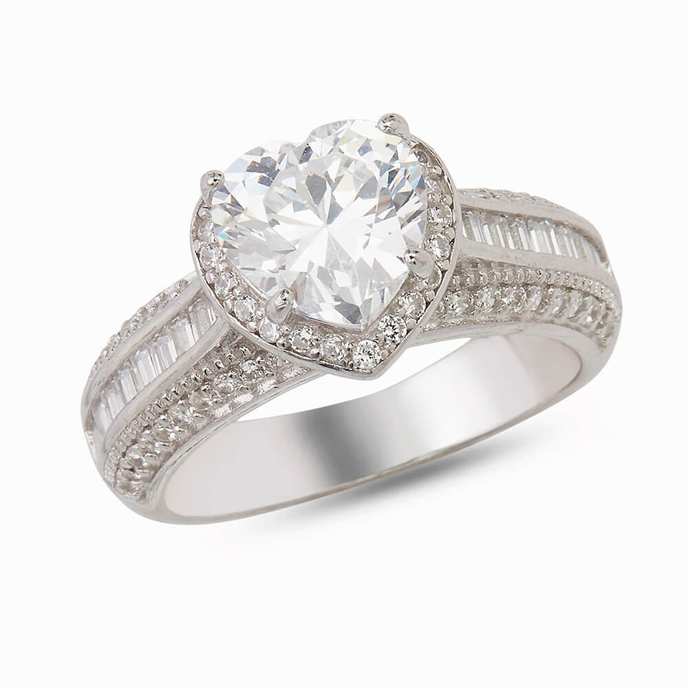 Royal Diamond Heart Ring In Silver