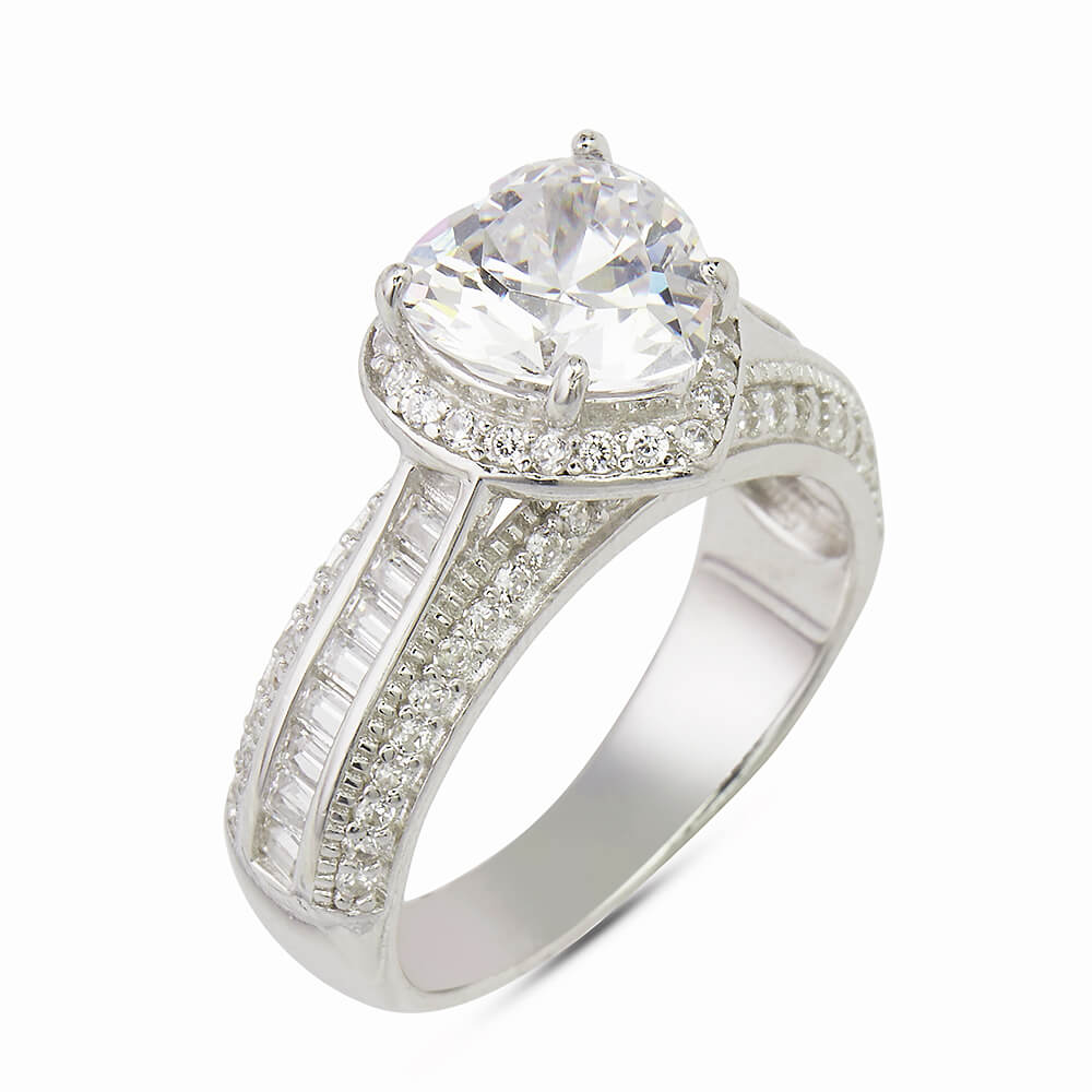 Royal Diamond Heart Ring In Silver