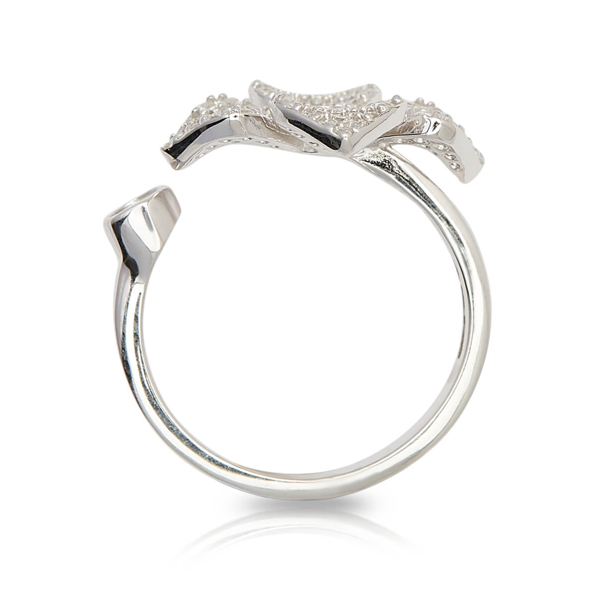 Sterling Diamond Flower Ring In Silver